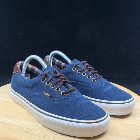 Vans Classic Blue Plaid Low Top Lace Up Mens Size 8 Skate Shoe - Picture 4 of 10